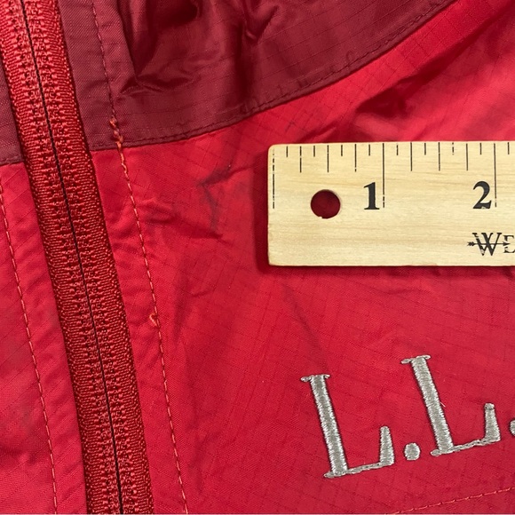 LL Bean Rain Jacket Youth Size Medium 10/12 Red Reflective Hooded Coat Nylon - Picture 5 of 16